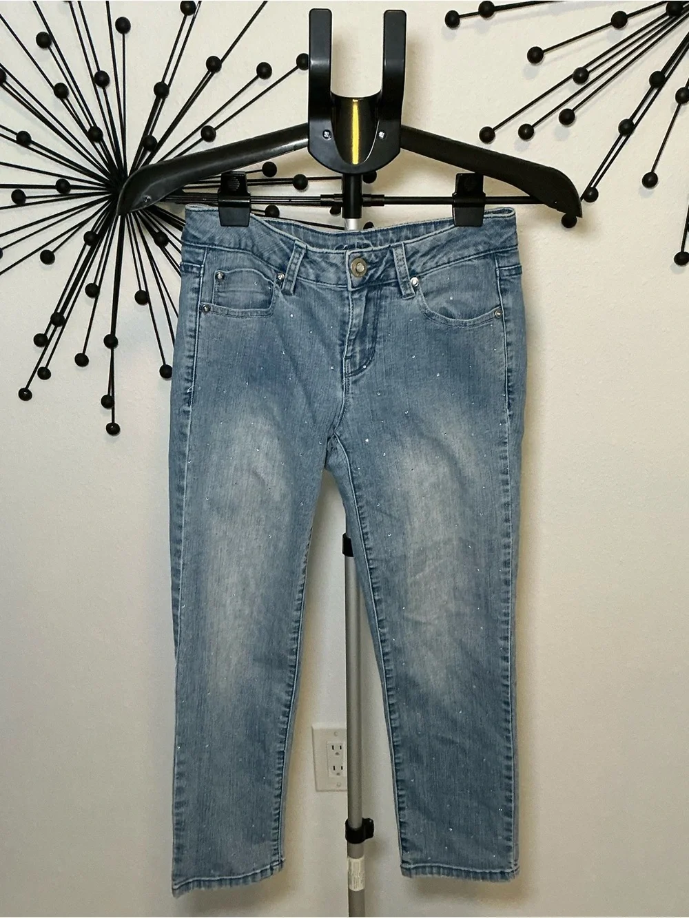 Cache Rhinestone Light Wash Cropped Jeans Size 0 Y2K